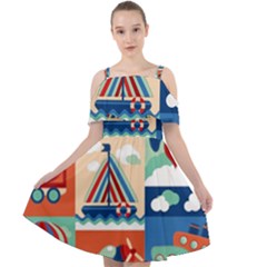 Toy-transport-cartoon-seamless-pattern-with-airplane-aerostat-sail-yacht-vector-illustration Cut Out Shoulders Chiffon Dress by uniart180623