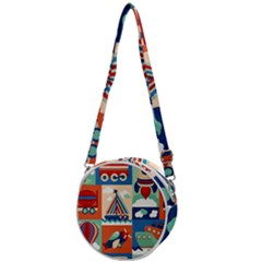 Toy-transport-cartoon-seamless-pattern-with-airplane-aerostat-sail-yacht-vector-illustration Crossbody Circle Bag by uniart180623