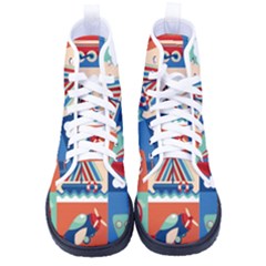 Toy-transport-cartoon-seamless-pattern-with-airplane-aerostat-sail-yacht-vector-illustration Men s High-top Canvas Sneakers