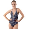 New York City Nyc Pattern Halter Cut-Out One Piece Swimsuit View1