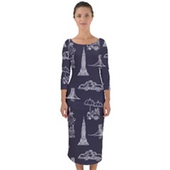 New York City Nyc Pattern Quarter Sleeve Midi Bodycon Dress by uniart180623