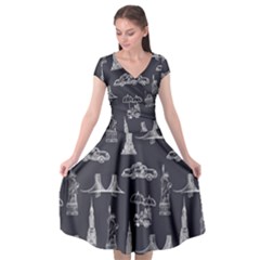 New York City Nyc Pattern Cap Sleeve Wrap Front Dress by uniart180623