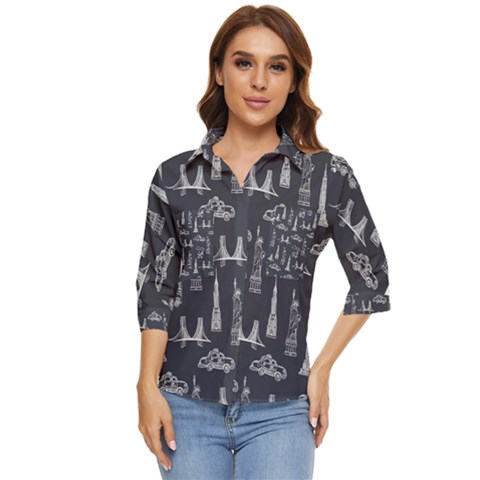 New York City Nyc Pattern Women s Quarter Sleeve Pocket Shirt by uniart180623