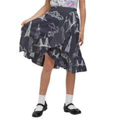 New York City Nyc Pattern Kids  Ruffle Flared Wrap Midi Skirt