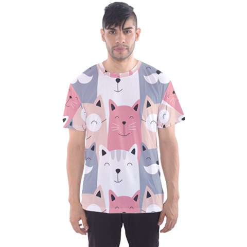 Cute Seamless Pattern With Cats Men s Sport Mesh Tee by uniart180623