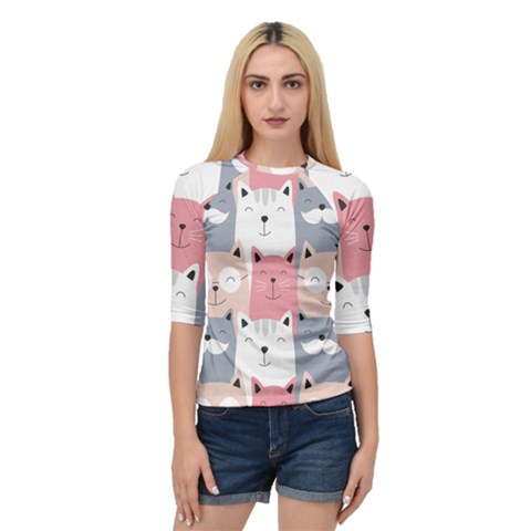 Cute Seamless Pattern With Cats Quarter Sleeve Raglan Tee by uniart180623