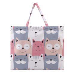 Cute Seamless Pattern With Cats Zipper Large Tote Bag by uniart180623