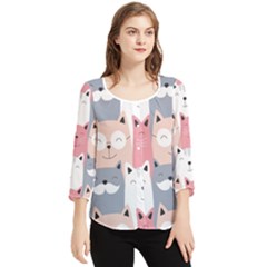 Cute Seamless Pattern With Cats Chiffon Quarter Sleeve Blouse by uniart180623