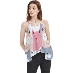 Cute Seamless Pattern With Cats Flowy Camisole Tank Top by uniart180623