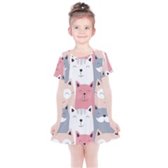 Cute Seamless Pattern With Cats Kids  Simple Cotton Dress by uniart180623