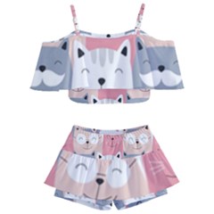 Cute Seamless Pattern With Cats Kids  Off Shoulder Skirt Bikini by uniart180623