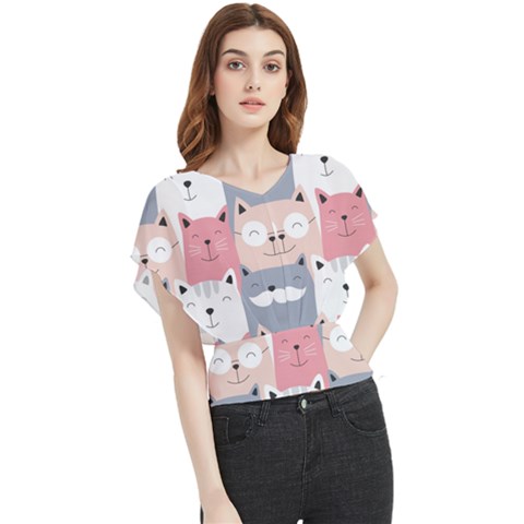 Cute Seamless Pattern With Cats Butterfly Chiffon Blouse by uniart180623