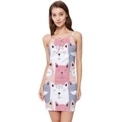 Cute Seamless Pattern With Cats Summer Tie Front Dress by uniart180623