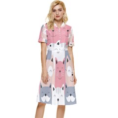 Cute Seamless Pattern With Cats Button Top Knee Length Dress by uniart180623