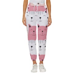 Cute Seamless Pattern With Cats Women s Cropped Drawstring Pants by uniart180623