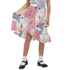 Cute Seamless Pattern With Cats Kids  Ruffle Flared Wrap Midi Skirt by uniart180623