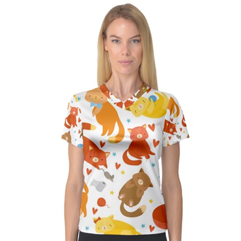 Seamless Pattern With Kittens White Background V-neck Sport Mesh Tee by uniart180623