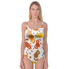 Seamless Pattern With Kittens White Background Camisole Leotard  by uniart180623