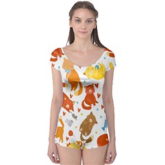 Seamless Pattern With Kittens White Background Boyleg Leotard  by uniart180623