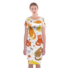 Seamless Pattern With Kittens White Background Classic Short Sleeve Midi Dress by uniart180623