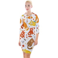 Seamless Pattern With Kittens White Background Quarter Sleeve Hood Bodycon Dress by uniart180623