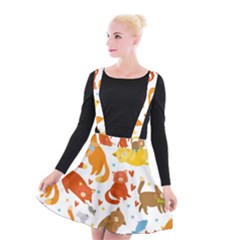 Seamless Pattern With Kittens White Background Suspender Skater Skirt by uniart180623