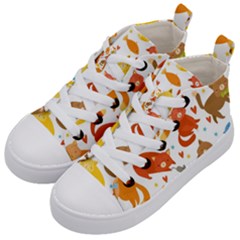 Seamless Pattern With Kittens White Background Kids  Mid-top Canvas Sneakers by uniart180623