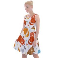 Seamless Pattern With Kittens White Background Knee Length Skater Dress by uniart180623