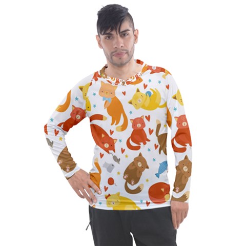 Seamless Pattern With Kittens White Background Men s Pique Long Sleeve Tee by uniart180623