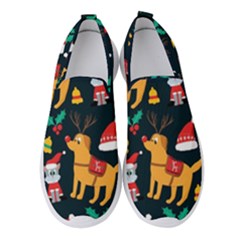 Funny Christmas Pattern Background Women s Slip On Sneakers