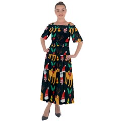 Funny Christmas Pattern Background Shoulder Straps Boho Maxi Dress  by uniart180623