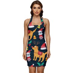 Funny Christmas Pattern Background Sleeveless Wide Square Neckline Ruched Bodycon Dress by uniart180623