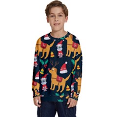 Funny Christmas Pattern Background Kids  Long Sleeve Jersey by uniart180623