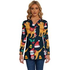 Funny Christmas Pattern Background Long Sleeve Drawstring Hooded Top by uniart180623