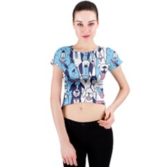 Dogs Seamless Pattern Crew Neck Crop Top