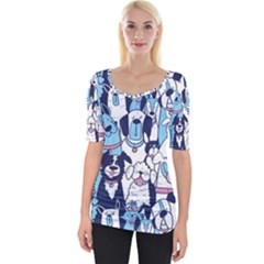 Dogs Seamless Pattern Wide Neckline Tee