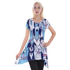 Dogs Seamless Pattern Short Sleeve Side Drop Tunic