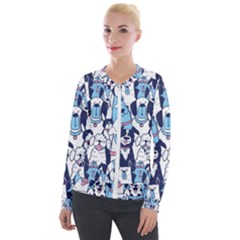 Dogs Seamless Pattern Velvet Zip Up Jacket