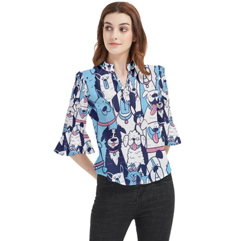 Dogs Seamless Pattern Loose Horn Sleeve Chiffon Blouse by uniart180623