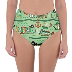 Seamless Pattern Fishes Pirates Cartoon Reversible High-waist Bikini Bottoms by uniart180623