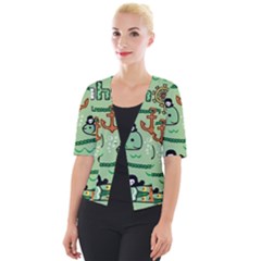 Seamless Pattern Fishes Pirates Cartoon Cropped Button Cardigan by uniart180623