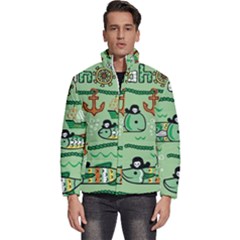 Seamless Pattern Fishes Pirates Cartoon Men s Puffer Bubble Jacket Coat by uniart180623