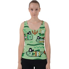 Seamless Pattern Fishes Pirates Cartoon Velvet Tank Top by uniart180623