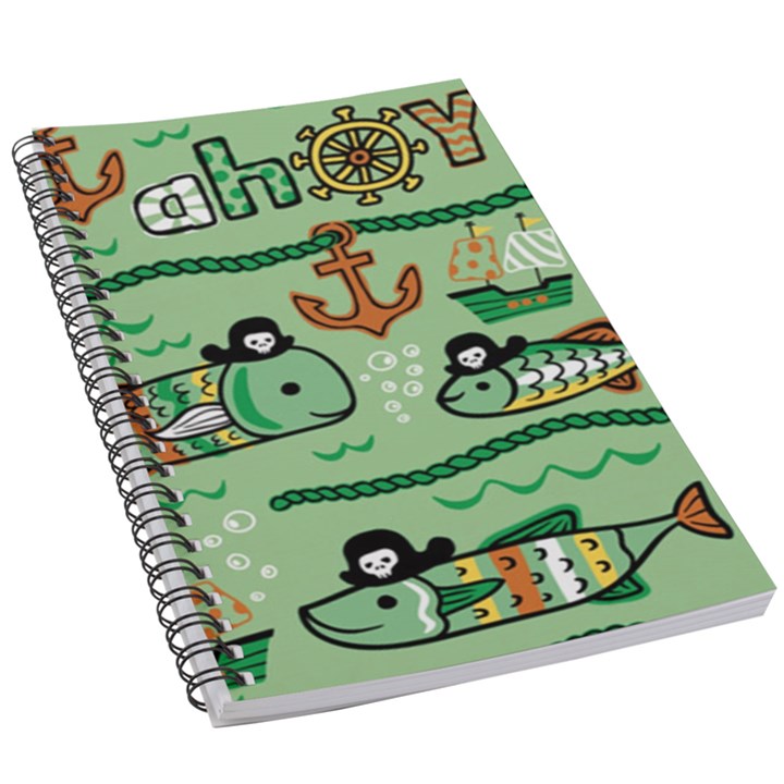 Seamless Pattern Fishes Pirates Cartoon 5.5  x 8.5  Notebook