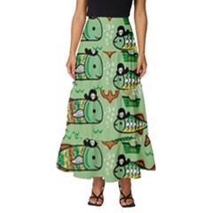 Seamless Pattern Fishes Pirates Cartoon Tiered Ruffle Maxi Skirt by uniart180623