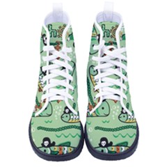 Seamless Pattern Fishes Pirates Cartoon Kid s High-top Canvas Sneakers