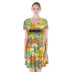 Seamless Pattern With Doodle Bunny Short Sleeve V-neck Flare Dress by uniart180623