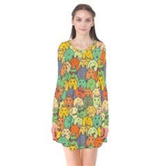 Seamless Pattern With Doodle Bunny Long Sleeve V-neck Flare Dress by uniart180623