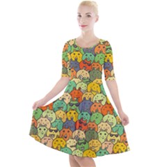 Seamless Pattern With Doodle Bunny Quarter Sleeve A-line Dress by uniart180623