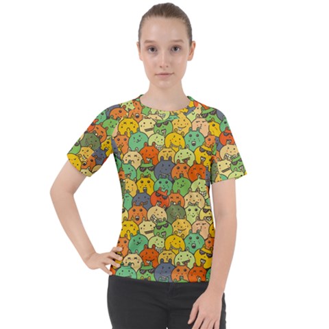 Seamless Pattern With Doodle Bunny Women s Sport Raglan Tee by uniart180623